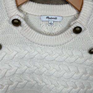Madewell Cream Cable Knit Sweater with Button Details